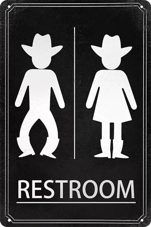 Cowboy Cowgirl Bathroom Metal Sign, Vintage Restroom Door Sign Funny Rustic Western Themed Metal Wall Decor for Farmhouse Cafe B