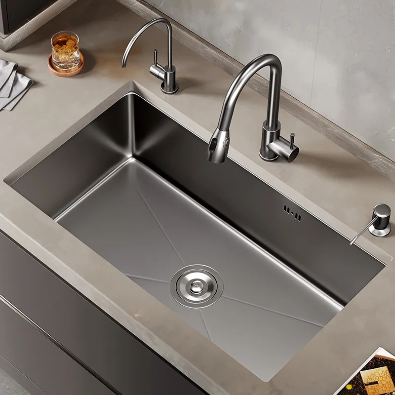 

Ermo gun ash large single-slot sink stainless steel sink kitchen sink faucet