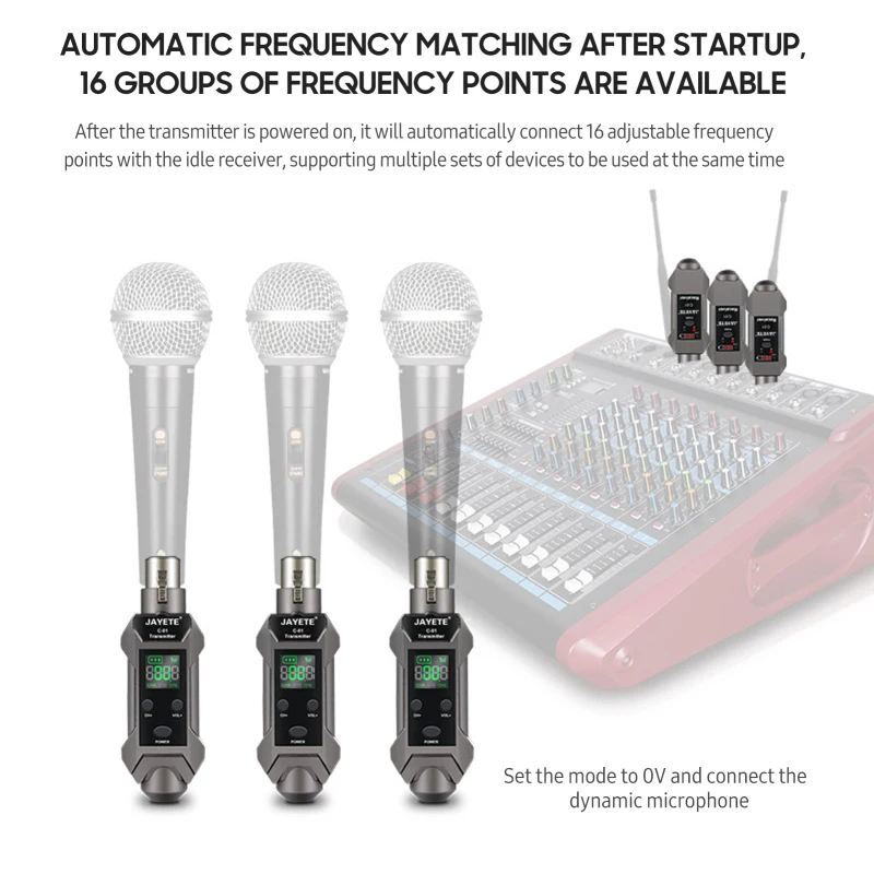 JAYETE C-01 UHF Microphone Wired to Wireless Adapter Reception Transmission Compatible with Dynamic Microphones/Condenser Mic