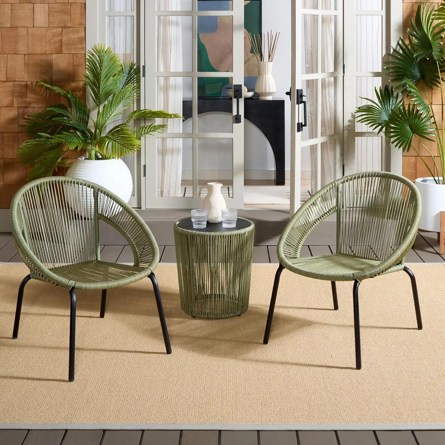 Outdoor Patio Rattan 3-Piece Bistro Set with 2 Chairs & Accent Table, Customized