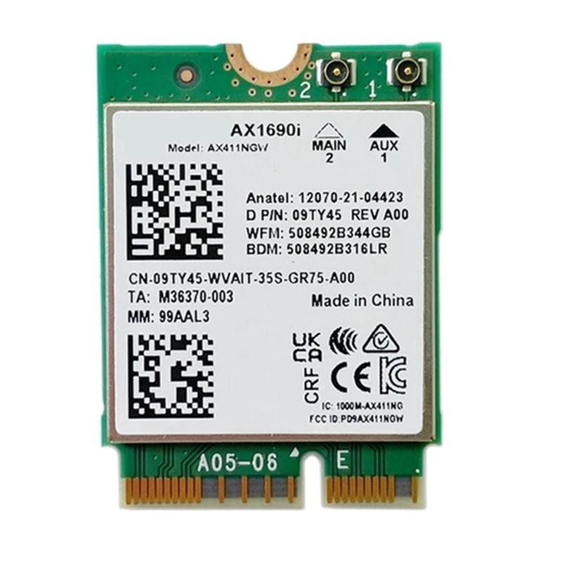 

1Pcs AX1690I Wifi Card AX411 Wi-Fi 6E Speed 802.11Ax 2.4/5/6Ghz Bluetooth 5.3 Wireless Module