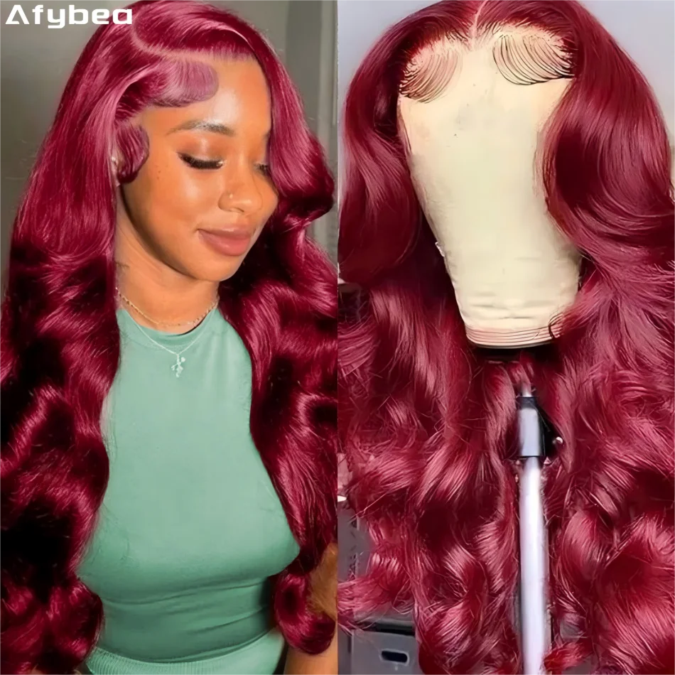 

99J Burgundy 13X6 Hd Lace Frontal Human Hair Wig Body Wave Human Hair Wigs Brazilian Original Red Colored Lace Front Wig 30 Inch
