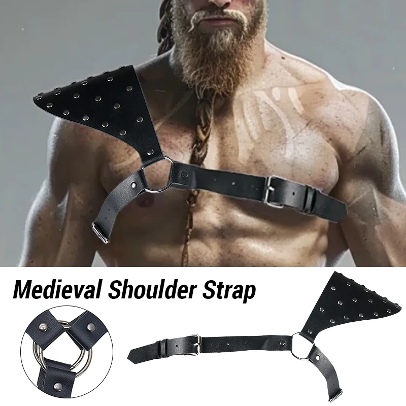 

Medieval Knight Rivet Cape PU Leather Men Single Shoulder Armor Strap Shoulder Viking Warrior Larp Cosplay Props
