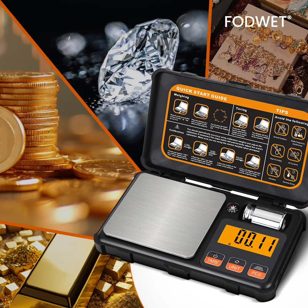 Bilancia digitale portatile con precisione fino a 0,01 g Display digitale LCD Funzione di calibrazione Bilancia per gioielli che può essere convertita in più unità di misurazione - Fodwet