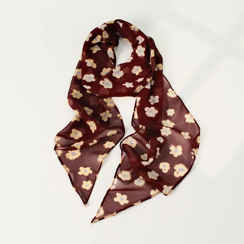 New Silk Scarf Women Small Flower Long Strip Light and Thin Yarn Scarf High Grade Appearance Waist Belt Decoration Wholesale