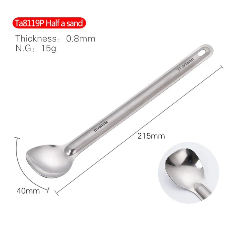 Tiartisan Titanium Spoon Long Handle Spoon 215mm Western Dessert Cutlery Outdoor Camping Picnic Tableware Titanium Spoon