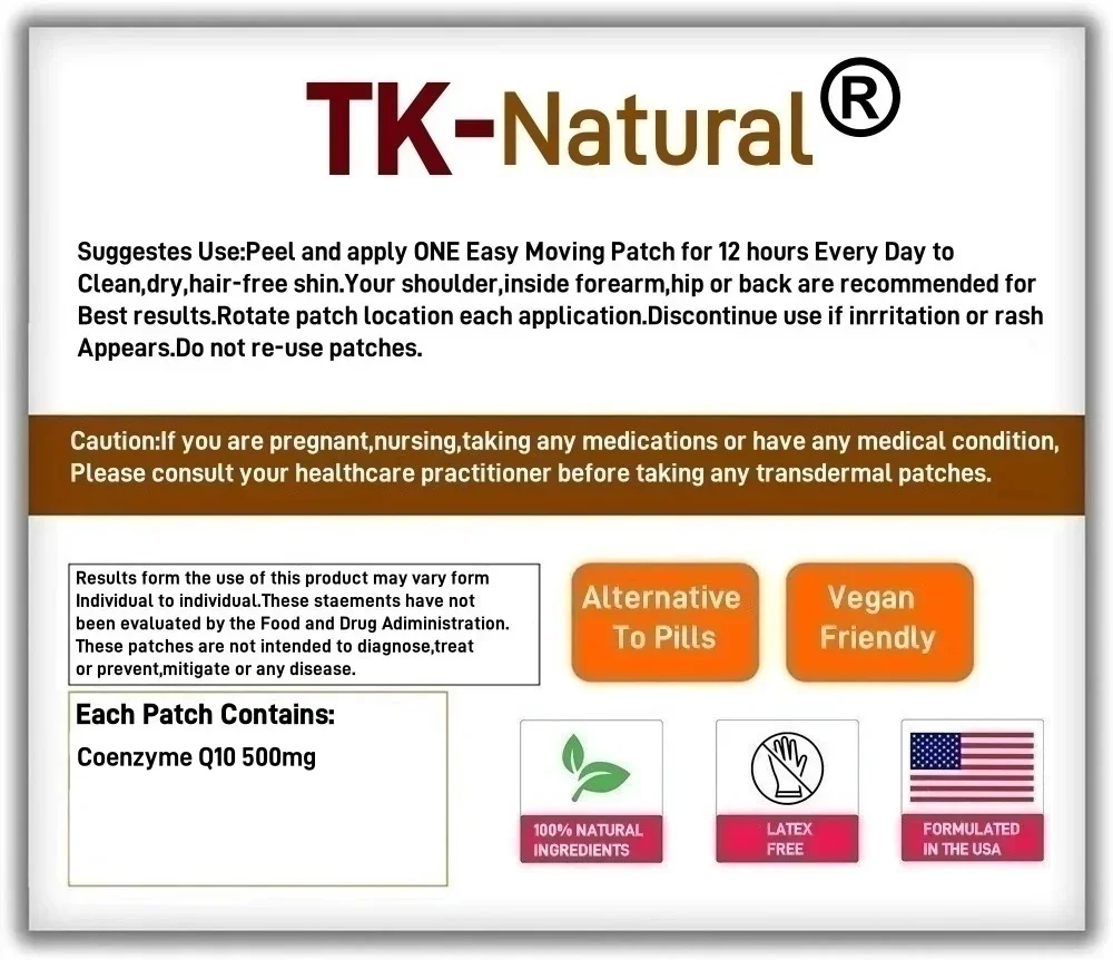 30 パッチ コエンザイム Q10 経皮パッチ、心臓サポートとエネルギー生産用