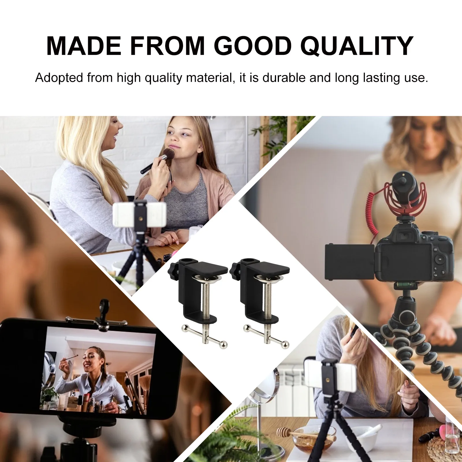 

2 pcs Microphone Mount Clamp For 12Mm Rod Mic Holder Stable Metal Desk Home Studio Use Non-Slip 5Cm Height Clamp