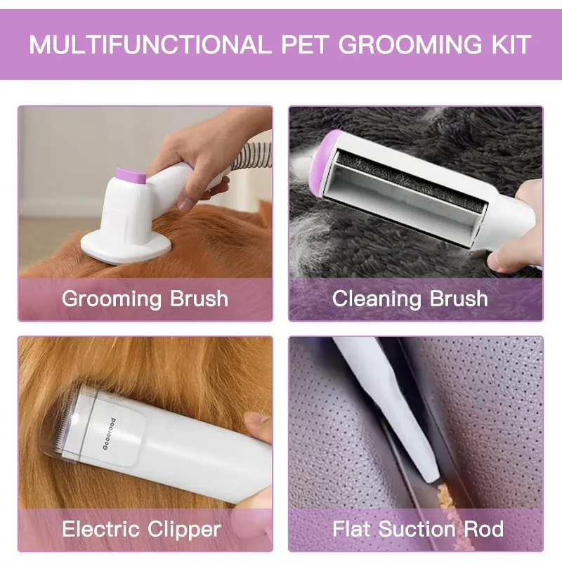 Dog Hair Vacuum & Grooming Kit 2.5L Large Capacity, Pet Grooming Vacuum with Clipper, Ideal for Shedding Dogs