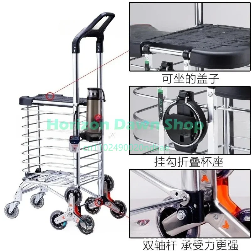 Foldable Portable Stair Climbing Handcart with Seat Shopping Cart for Parcel Pickup - Lightweight Travel Hand Truck