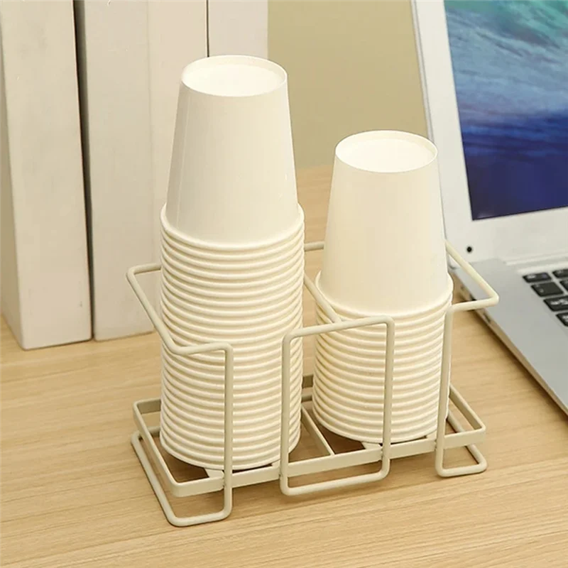 Portavasos de papel, recolector de vasos desechable, suelo de almacenamiento de hierro, portavasos de té y café para el hogar, se puede utilizar para vasos de vidrio-[Qahk]