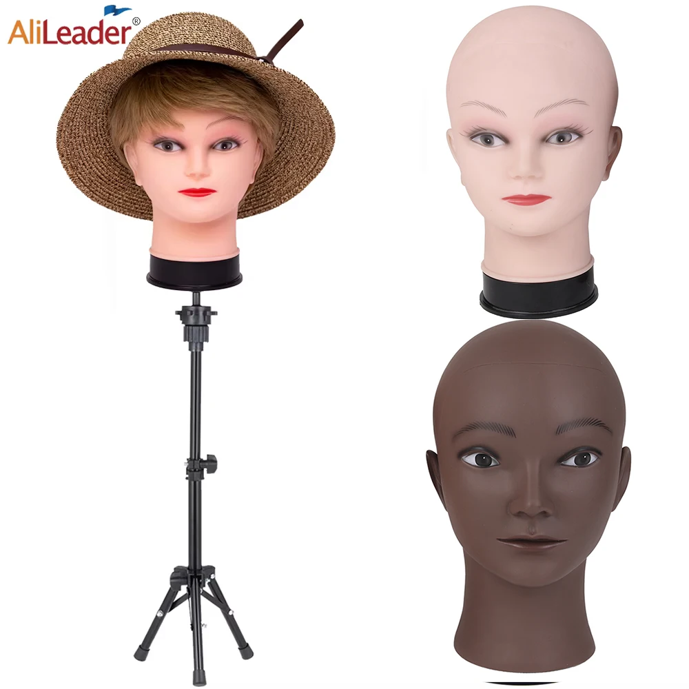 Alileader Mannequin Head and Metal Wig Stand Tripod 360 Electric Rotating Product Display Turntable for Wig Display