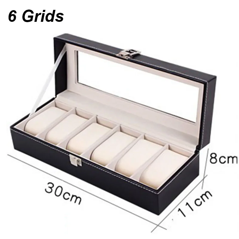 NONE DELESYS Klassischer Stil 2/3/4/5/6/8/10/12/20 Slots PU-Leder Uhrenvitrine Organizer Schmuck Aufbewahrungsbox mit Glasplatte 8