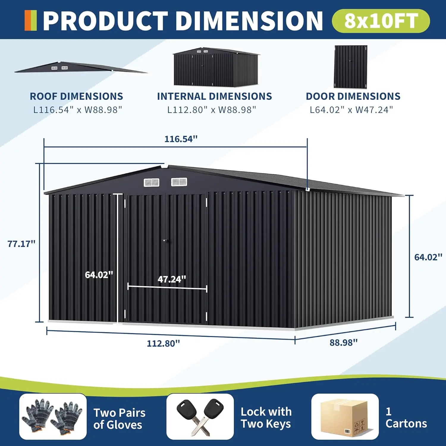 

8x10 FT Metal Storage Sheds Outdoor, MetalTool Shed with Lockable Door, MetalYard Sheds Garden Shed Kit, Metal, Custom