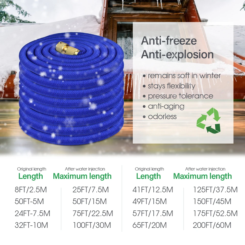 17/25/33/50/75/100/125/150FT Magic Watering Hose 3x Retractable Expandable Garden Hose High Pressure Car Wash Scalable Tube
