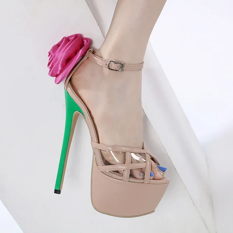 New Gorgeous Rose Flower High Heel Sandal Platform Increased High Stiletto Waterproof Platform Peep Toe Plus Size Women's Sandal