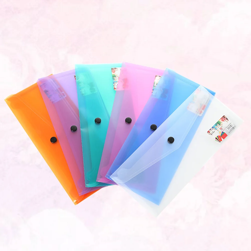 

6 Pcs Snap Button Folder Clear Document Envelope Random Color Storage Bags