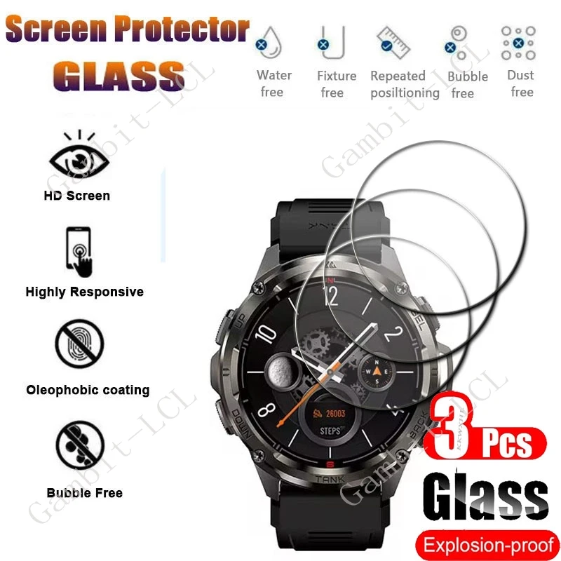 3PCS 9H Tempered Glass Screen Protector For KOSPET TANK T3 Ultra  GPS Smart Watch TANKT3 T3Ultra  Sport SmartWatch Cover Film