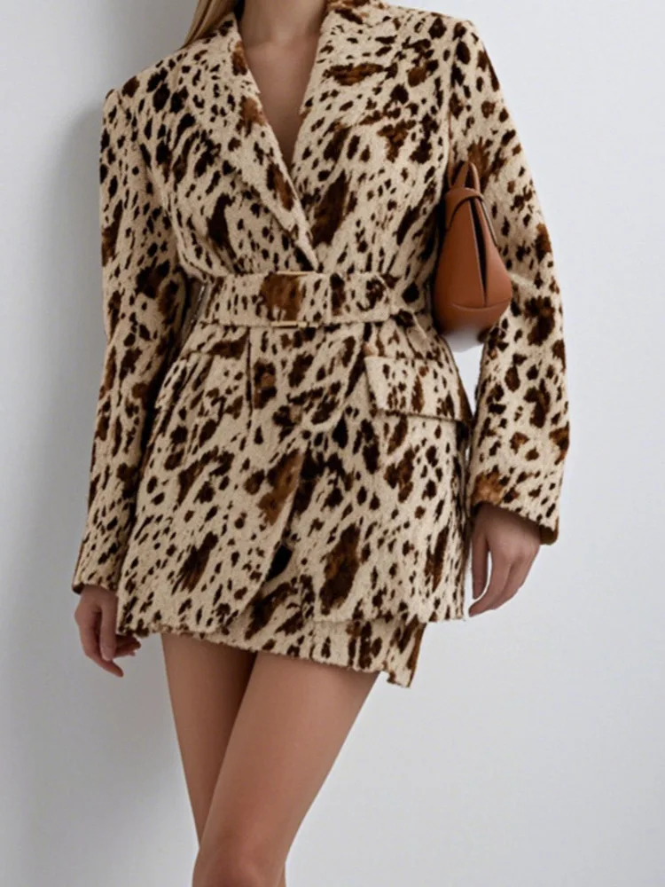 

Women's Printed Suit Jacket With Belt Long Sleeve Lapel Single High Street High Waist Suit Coat 2025 New Lady Spring Outwear