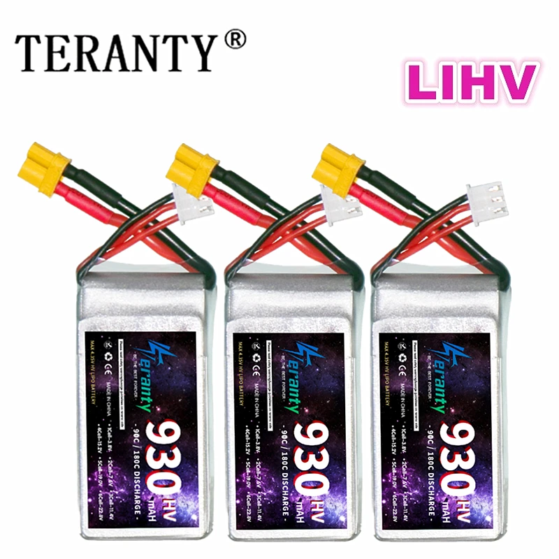 1/3PCS TERANTY HV Battery 930mAh 2S 7.6V 90C LiHV Lipo Battery XT30 XT60 Plug For Racing Car RC Drone Helicopter Aircraft FPV