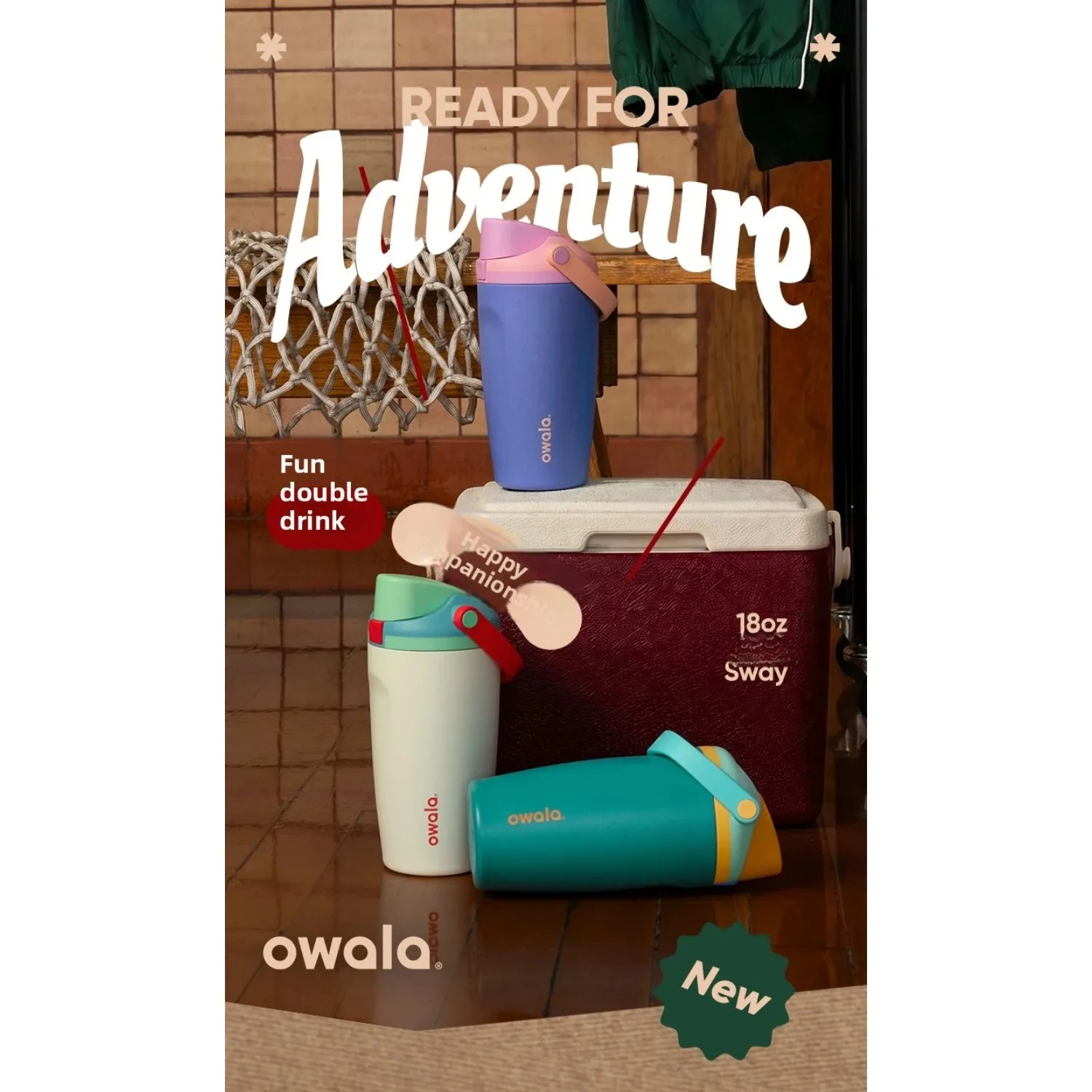 OWALA Straw Cup Cold Insulation Handheld Cup Stainless Steel Insulated Cup Water Cup Leak Proof Children's Portable 18oz