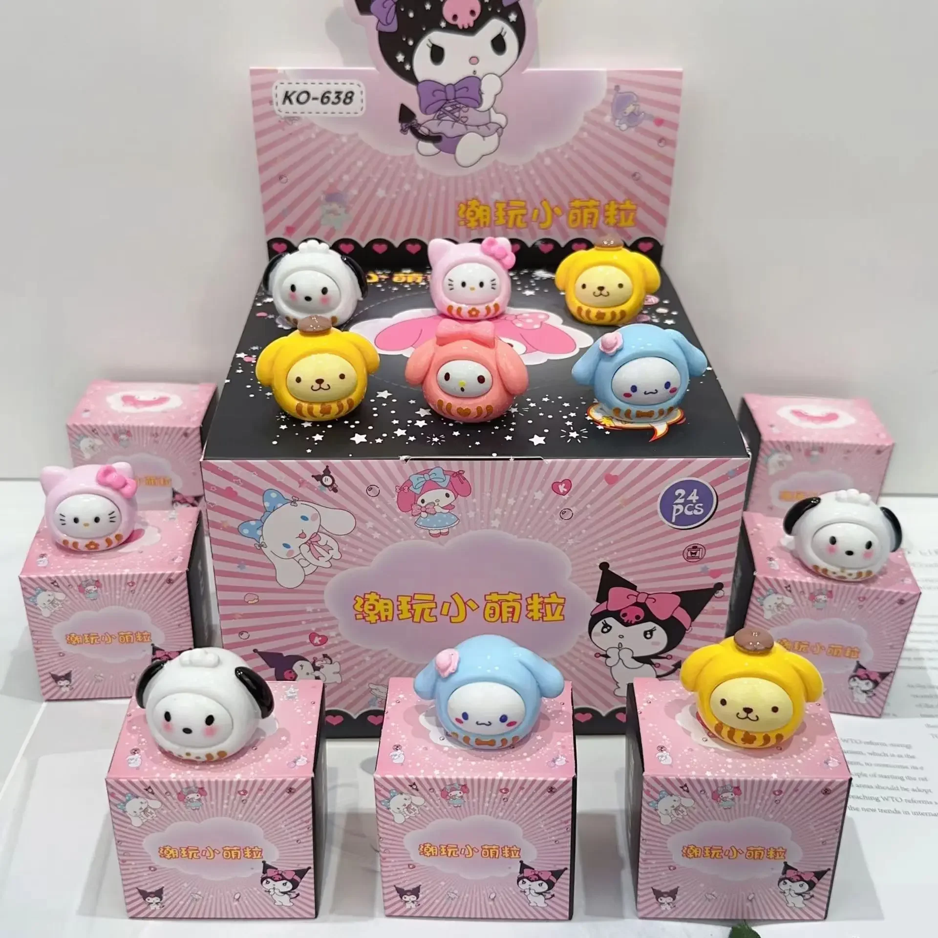 Sanrio-ミニチュアレジンの置物,色とりどりのミニチュアレジンの置物,自分でできる漫画のマイメロミクロミシンナモロール,彫像アクセサリー,車の装飾,1箱あたり24個