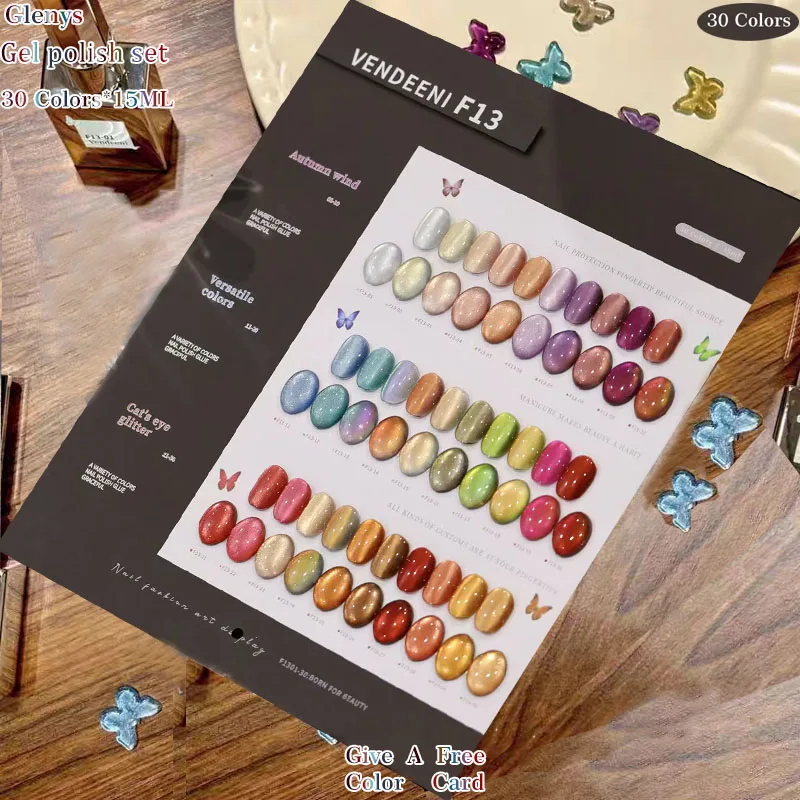 

Glenys 30-цветный гель-лак для ногтей «кошачий глаз», сетка красного цвета, популярный погружной гель, любимый осенне-зимний универсальный набор благородных лаков