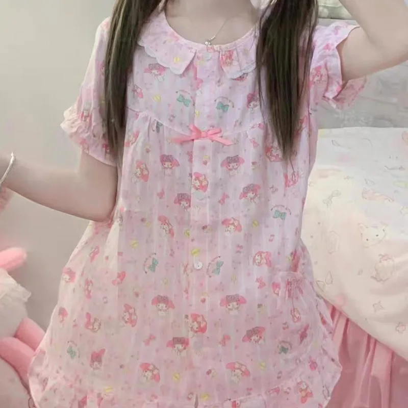 

Sanrio My Melody Women Nightwear Summer New Style Cute Cartoon Short Sleeve And Shorts Set Sweet Y2k Girl Harajuku Trend Pajamas