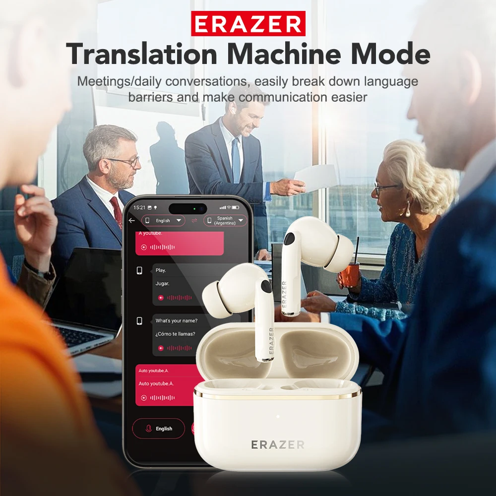 ERAZER XT89 PRO سماعات ترجمة بلوتوث 5.4 سماعات رأس لاسلكية للدردشة، تطبيق معادل ترجمة في الوقت الحقيقي