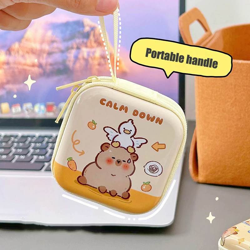 New Capybara Tinplate Wallet Coin Purse Creative Round Mini Portable Earphone Bag Cute Cartoon Animal Coin Key Storage Bag