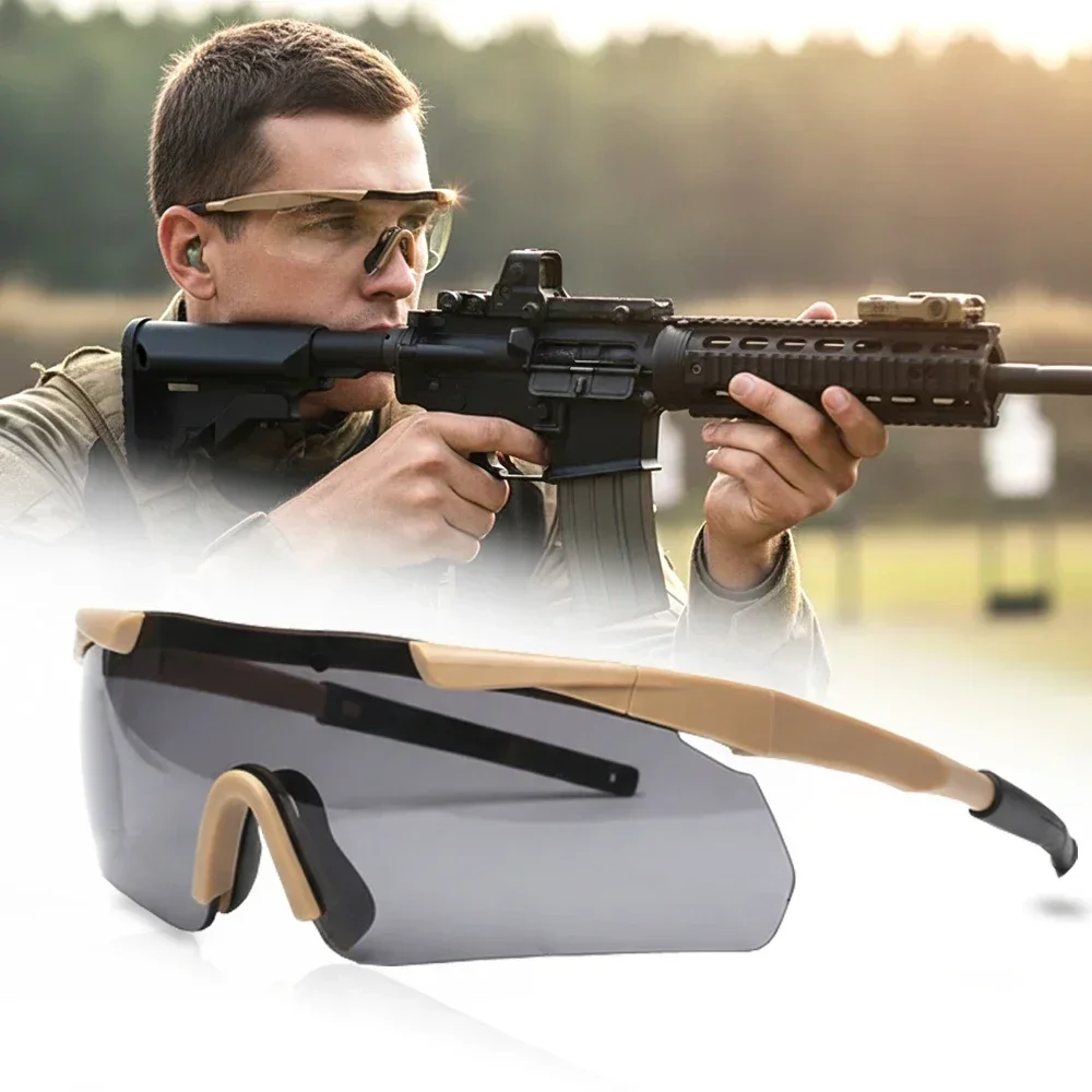 

Тактические очки для стрельбы с 3 линзами, военные ударопрочные очки UV400 для шоссейного велоспорта, защитные очки толщиной 2 мм для страйкбола