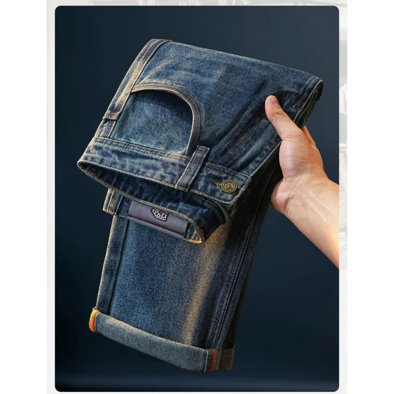 

Мужские джинсы, простая и универсальная, городская деловая мужская одежда, свободные прямые эластичные осенние повседневные брюки.