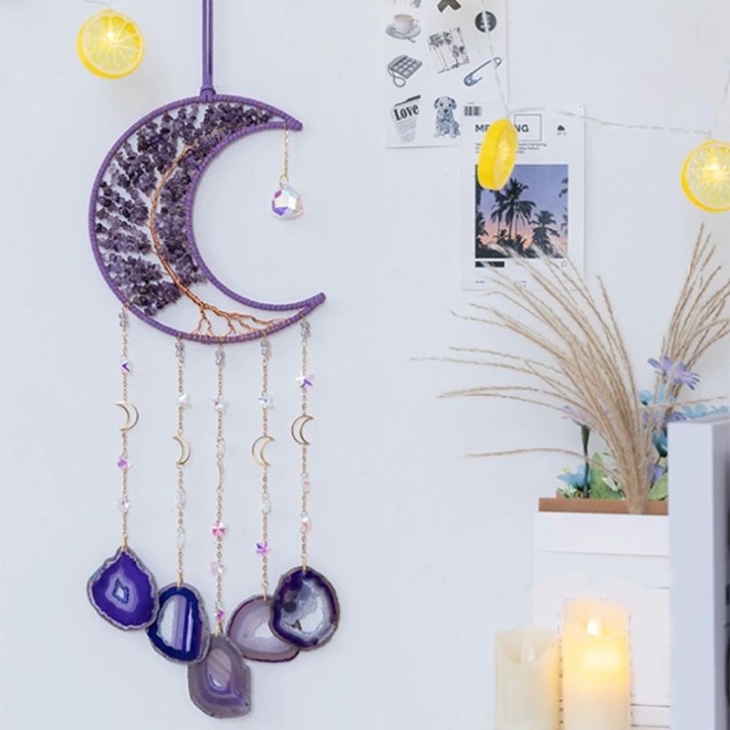 

Natural Gemstone Wall Ornaments With Healing Crystal Stone Gemstone Dream Catcher Bedroom Garden Home Decoration Durable