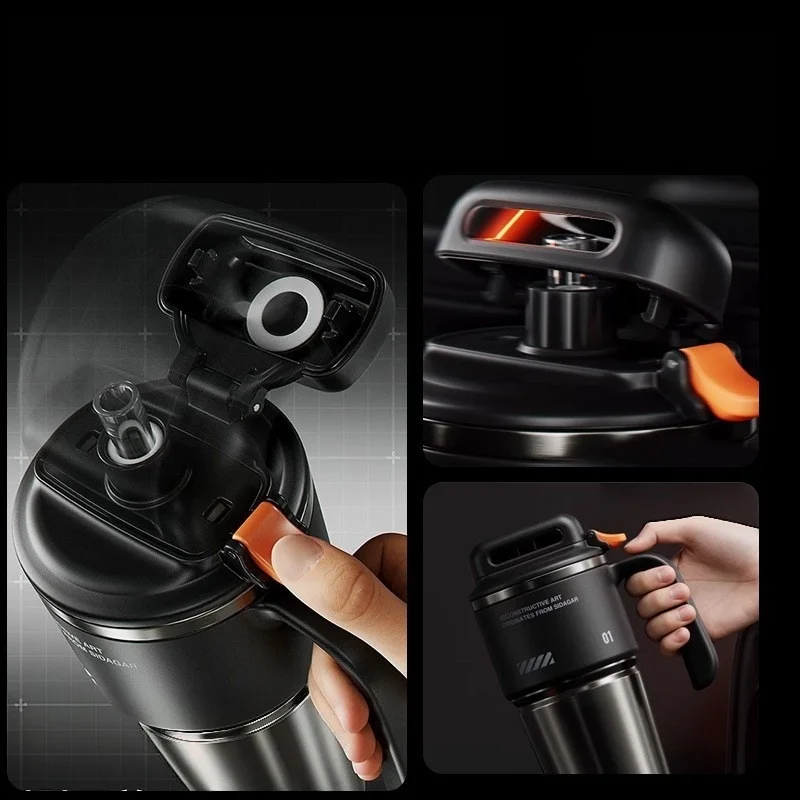 JUSTINLAU 1000ML Sports Thermos 304 Stainless Steel Insulated Tumbler with One‑Click Open Lid Summer Cold Drink Car Vacuum Flask