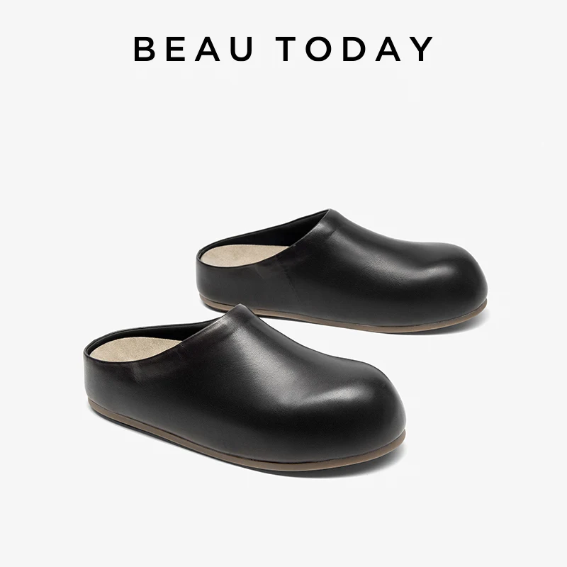 

BEAUTODAY Leisure Slippers Women Sheepskin Leather Solid Color Round Toe Platform Ladies Outdoor Shoes Handmade 34124