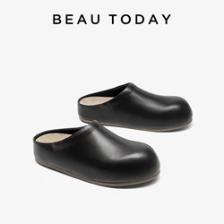 BEAUTODAY Leisure Slippers Women Sheepskin Leather Solid Color Round Toe Platform Ladies Outdoor Shoes Handmade 34124