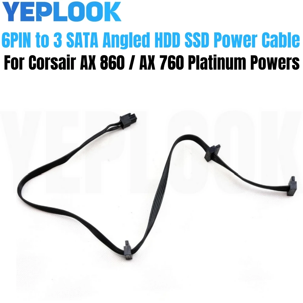 

For Corsair RMx PSU, 6Pin to 3 SATA Angled HDD SSD Power Cable for Corsair RM1000x, RM850x, RM750x, RM650x, RM550x Modular Power