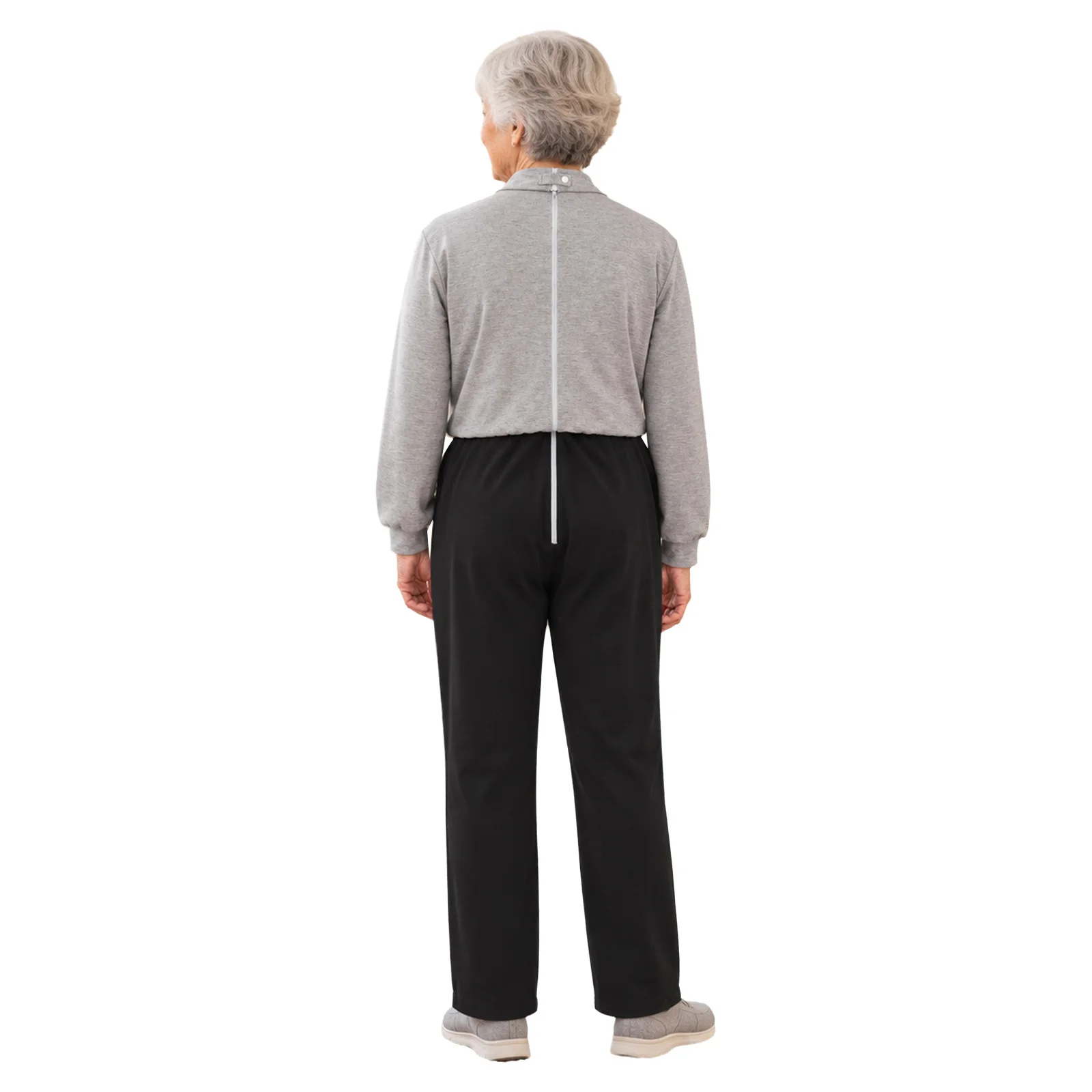 Men Women Zip Up Collar Jumpsuit Anti Strip Back Zip Long Sleeve Color Blocked Adaptive Bodysuit Pocket Casual Homewear