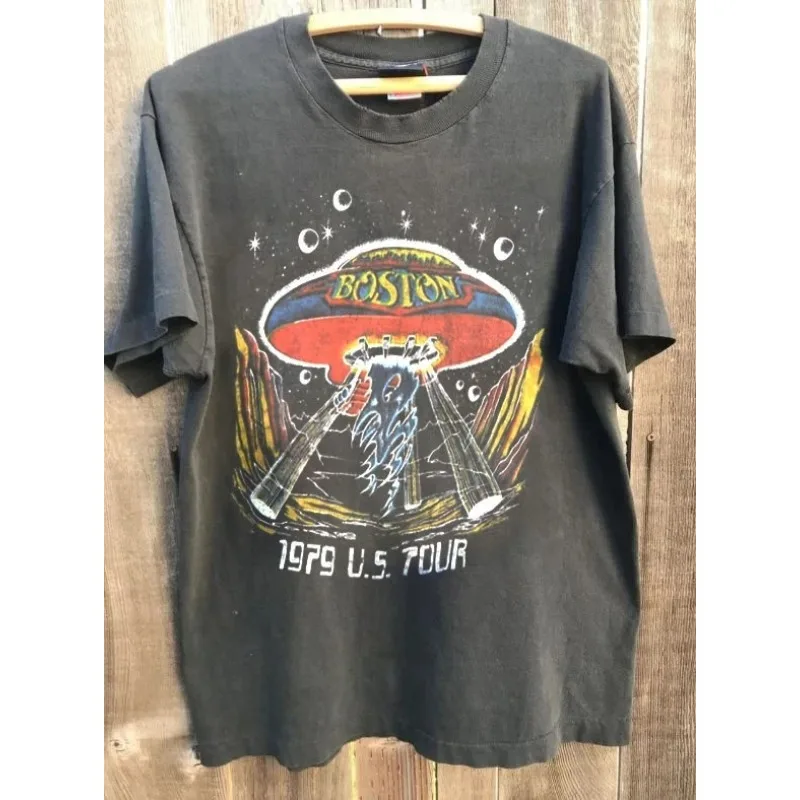 Vintage Boston Band Tour Rare Design Charcoal Grey Men's T-shirt Summer New Casual Fashion Unisex T-shirt