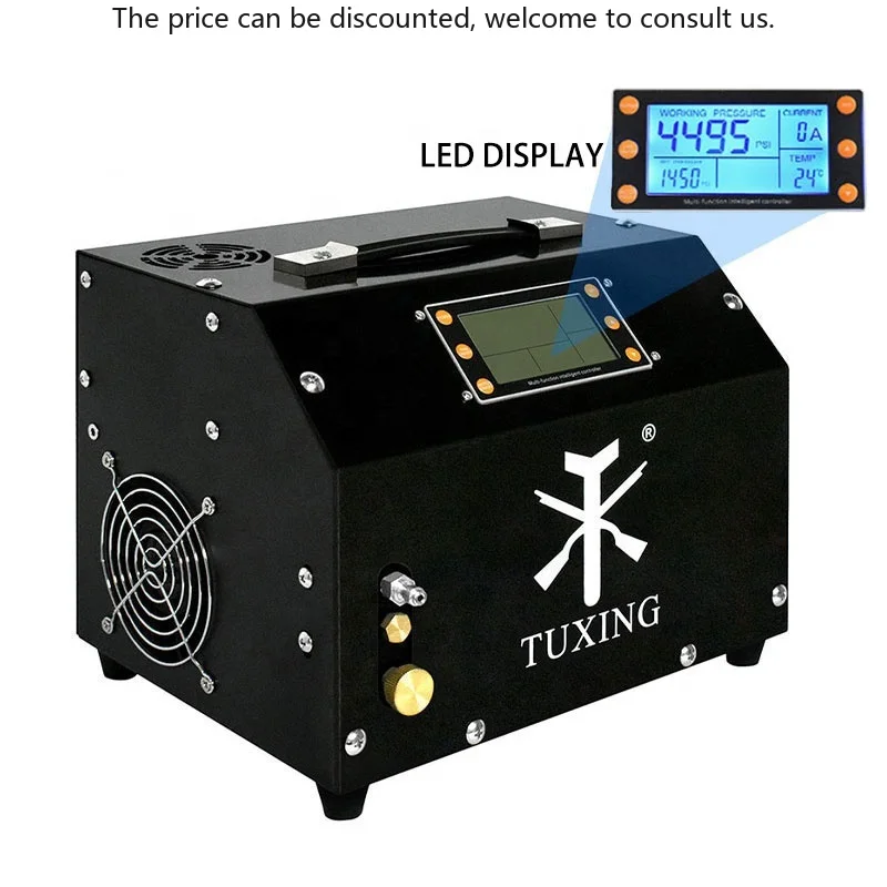 

TUXING Hot Selling OEM CE High Quality LCD Digital Display Car Battery PCP Auto-stop 4500psi Scuba Paintball 12V Air Compressor