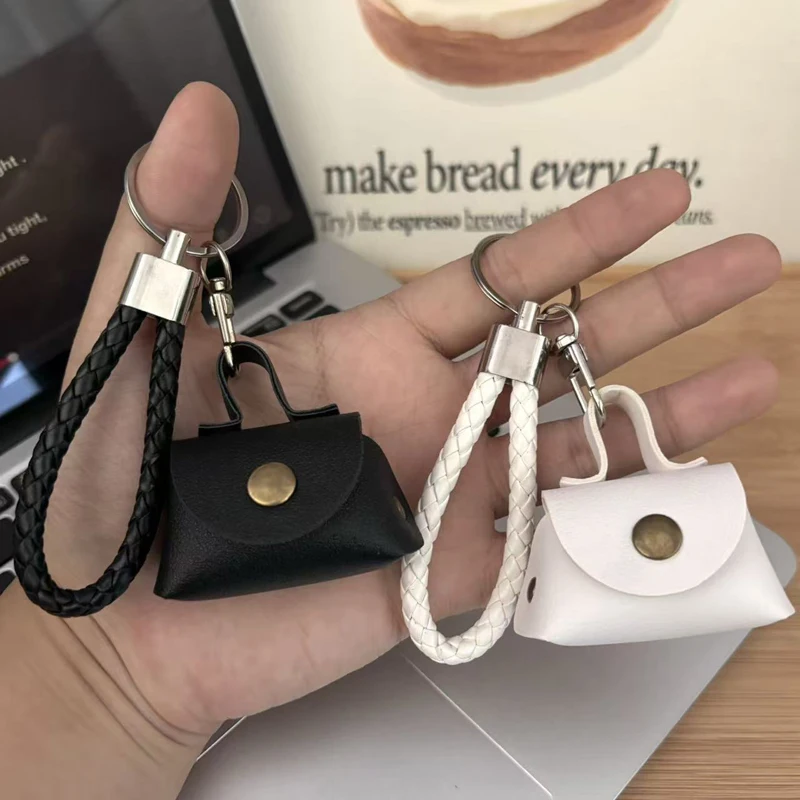 Versatile Mini Handbag Keychain with PU Leather Woven Rope for Coin Purses Fashion Creative Accessory Charm Pendant