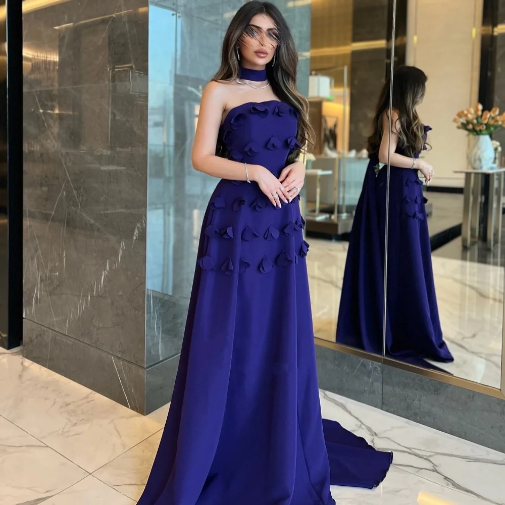 

Customized Jersey Applique Strapless A-line Long Dresses Bespoke Occasion Prom Party Gown Classic Simple Elegant High Quality