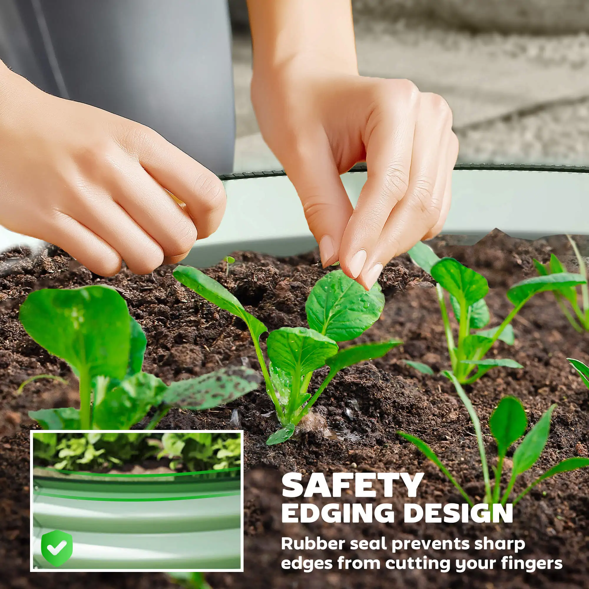 Set of 2 Raised Garden Bed Metal Planter Box with Safety Edging, Green