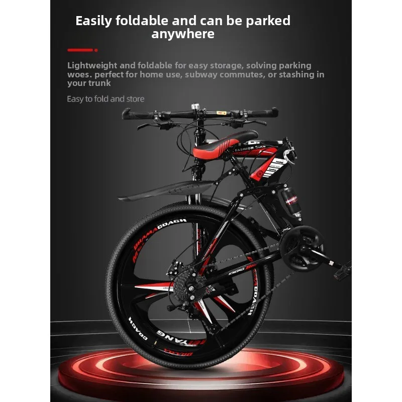 Folding Mountain Bike Men's Variable Speed Off-Road Double Shock Absorber Bike 24 Inch 26 Teen Female Adult