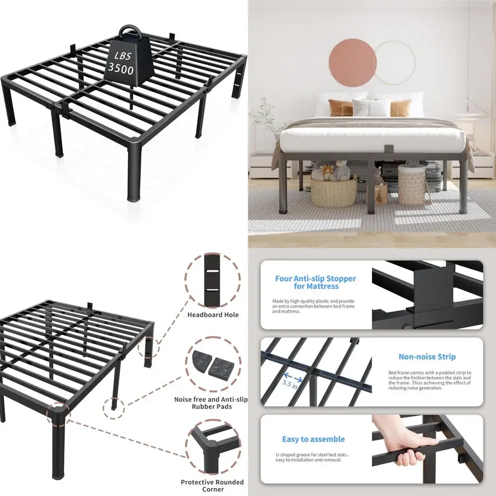 إطار سرير معدني كاليفورنيا كينج مع دعم اللوح الأمامي، 14 مرتفع، لا حاجة إلى صندوق زنبركي، أرجل زاوية مستديرة، مرتبة جاهزة