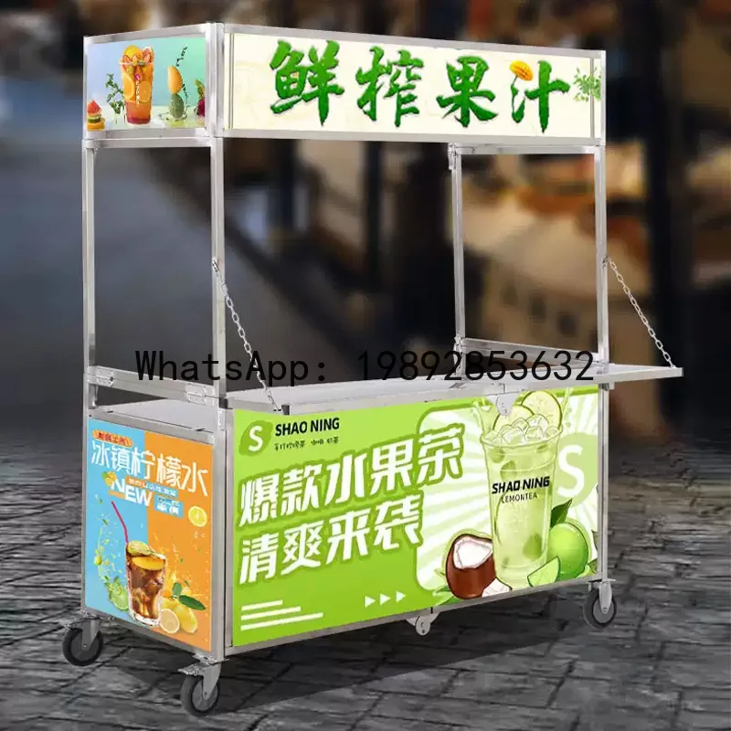 Hys mobile commercial foldable stall cart hand push shelf hot stew movable stall snack food truck image 4