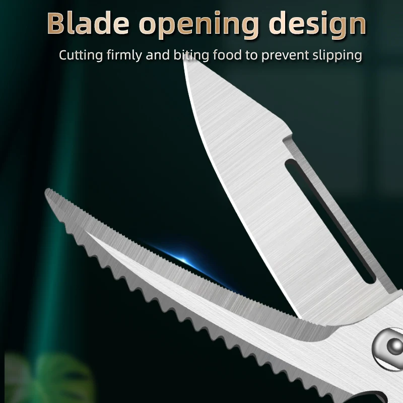 Stainless Steel Sharp Bone Breaking Scissors Kitchen Scissors Multifunctional Automatic Bouncing Powerful Chicken Bone Scissors