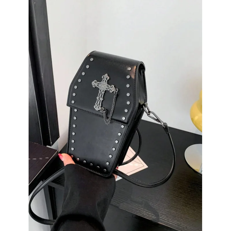 محفظة نعش كروس على الطراز القوطي - حقيبة مبتكرة من الجلد الصناعي للحفلات #4