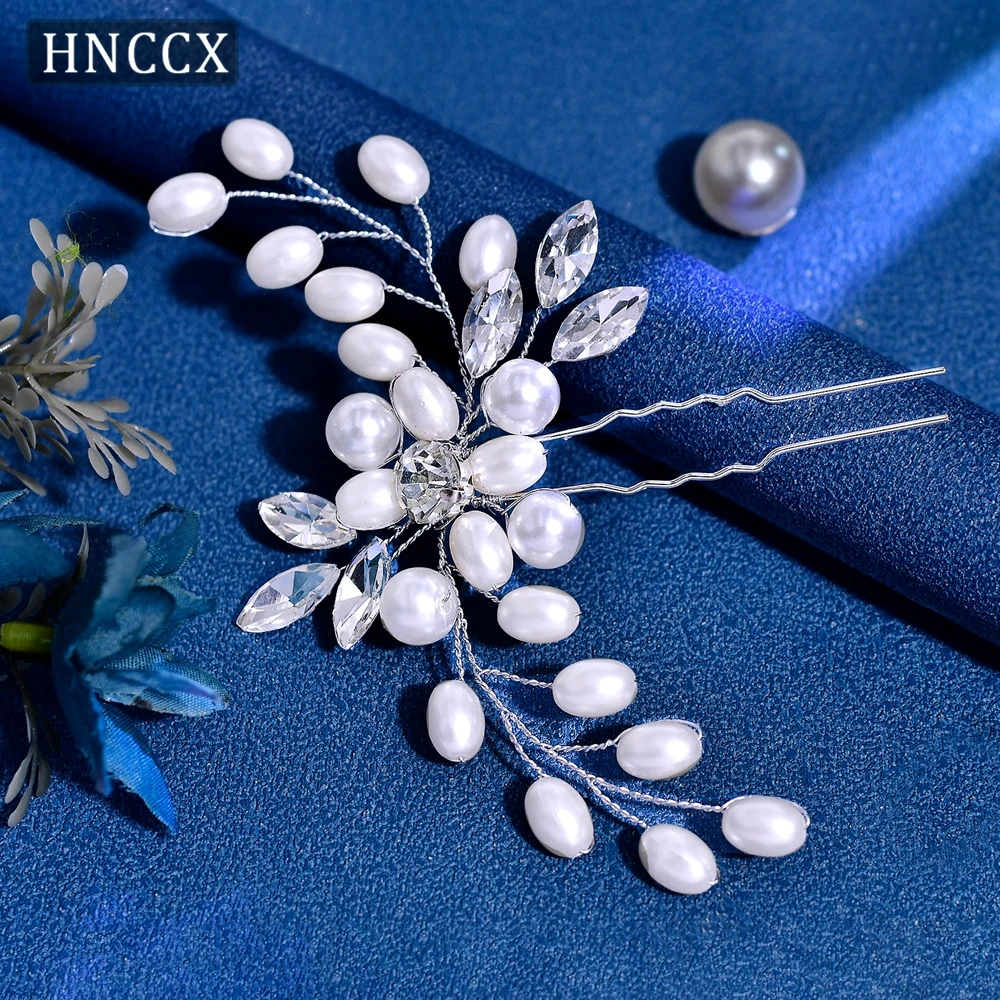 HNCCX Artificial Pearl Wedding Hair Clips Hair Accessories for Women Ornaments Rhinestone Bride Hair Jewelry Headpiece CP815