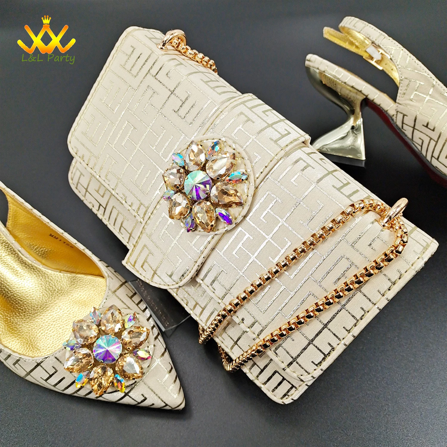 Green Color Fashion New Arrivals Italian Women Shoes and Bag Set African Design Pumps with Shinning Crystal for Garden Party